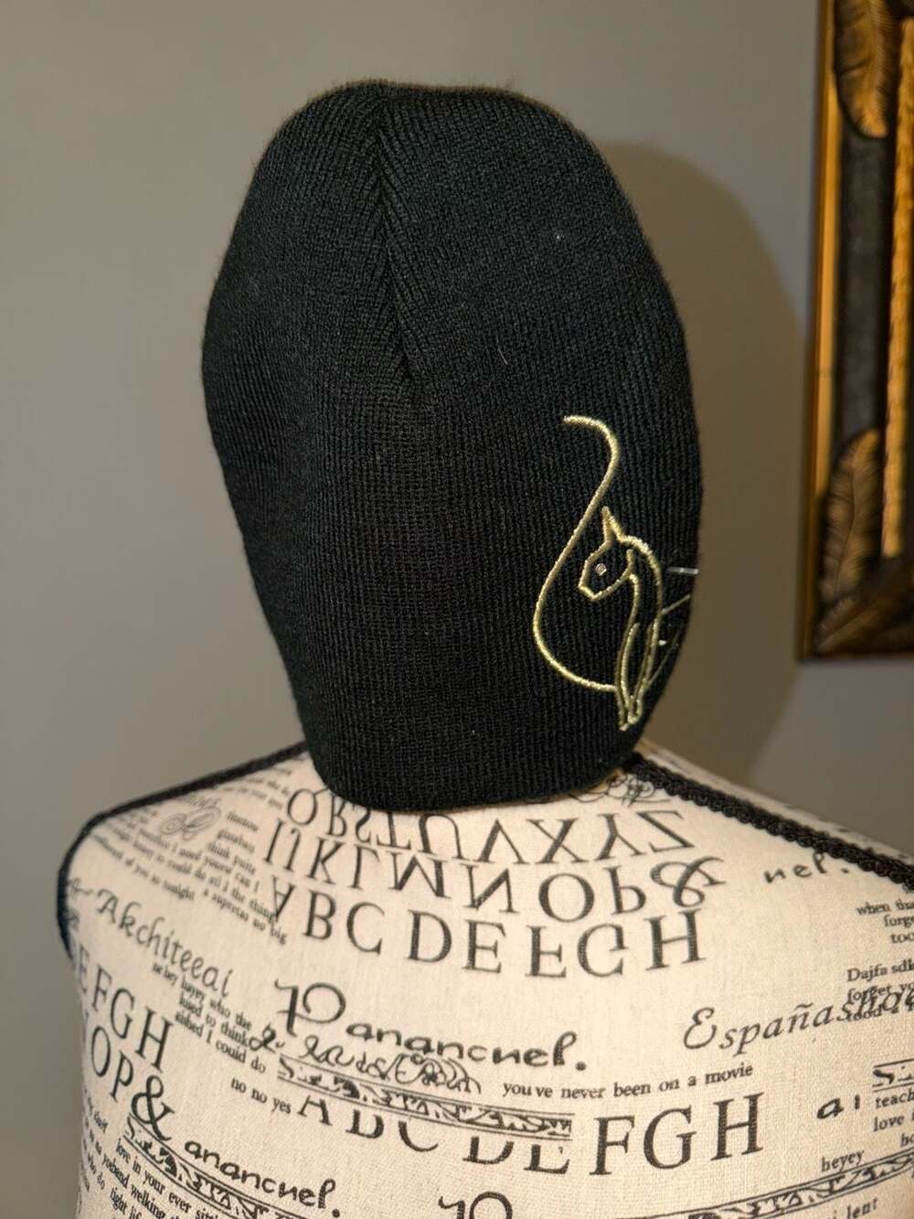 Baby Phat Kimora Lee Simmons Black Knit Beanie with Embroidered Gold Cat Logo